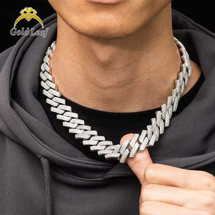 Goldleaf Jewelry S925 Sterling Silver Custom Cuban Chain Necklace Hip Hop 8mm-15mm VVS Moissanite Cuban Link Chain for Men