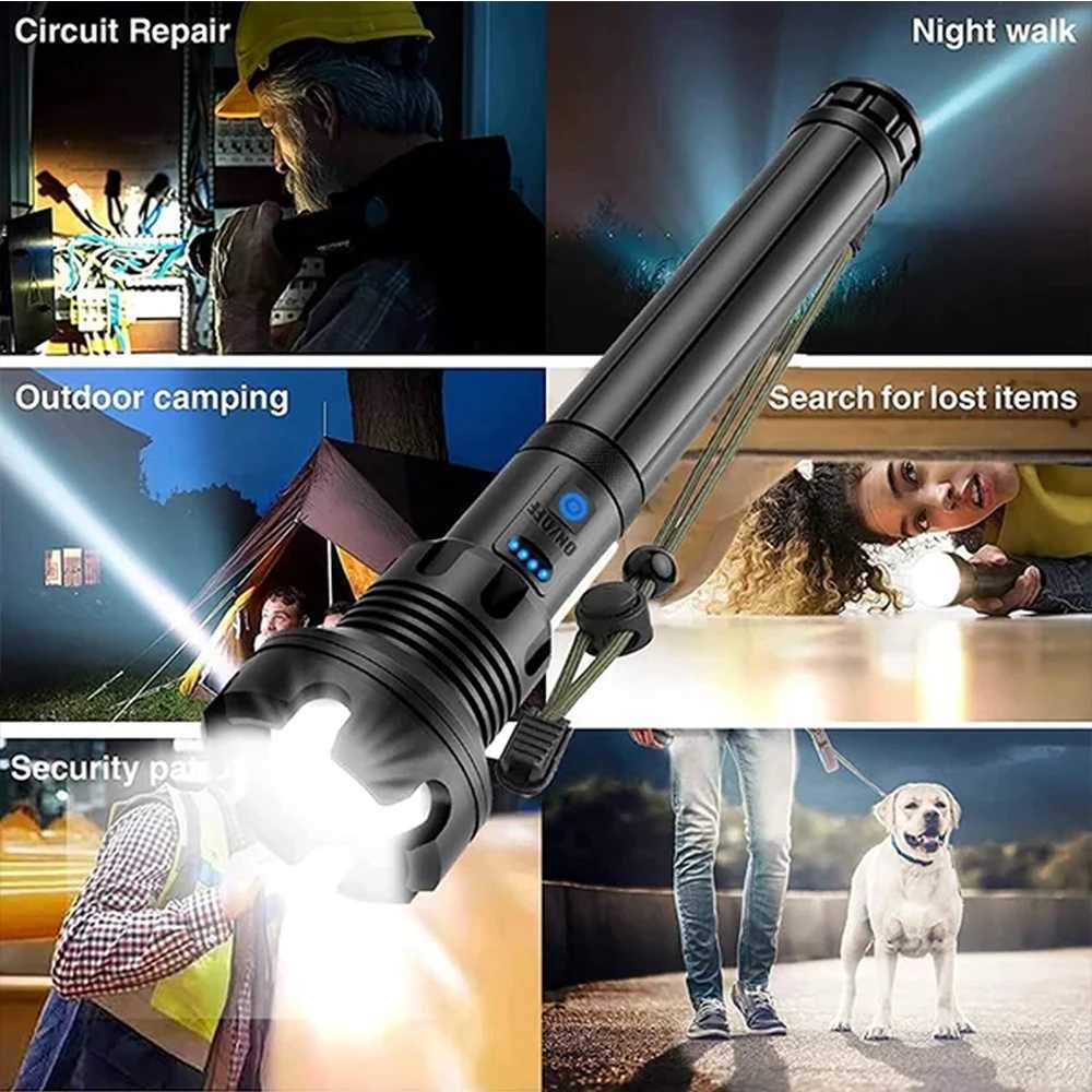 Rechargeable Super Bright Tactical Flashlight High Lumens Zoomable LED Flashlight With COB Side Light 7 Modes Floodlight Torch W250701