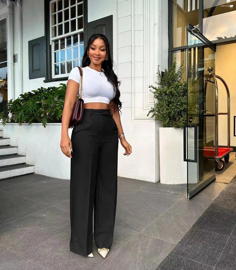 Women's Pants Autumn Fashion Office Wear High Waist For Women Formal Outfits Pencil Trousers Solid Ladies Wide Legs