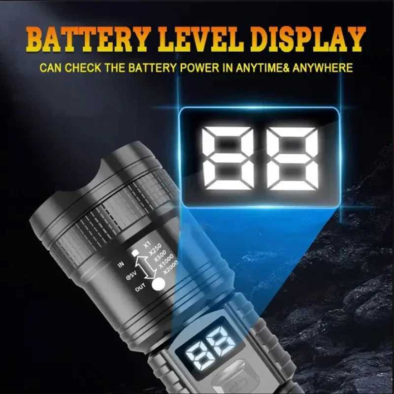 10000LM High Power LED Flashlight Rechargeable Long Range Zoom Tactical Torch Light Outdoor Emergency Camping Fishing Lantern W250701