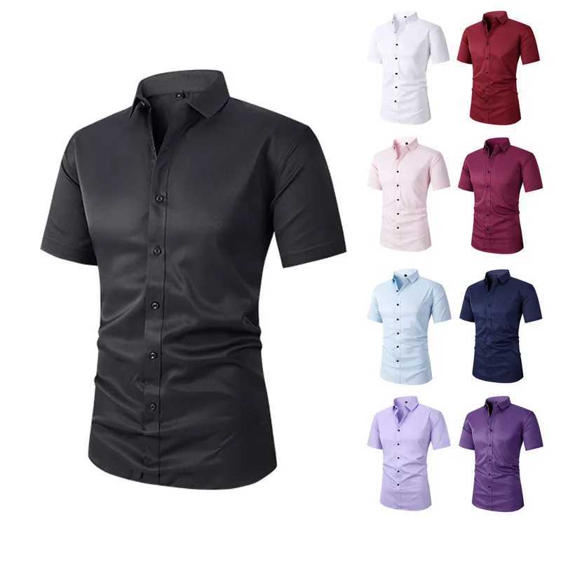 Mens Long Sleeve Slim Fit Elastic Shirt and Non Ironing Black Shirt Mens Solid Color Versatile Business Inch Mens Clothing W250627