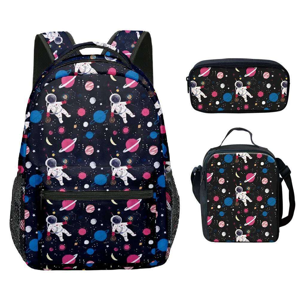 Popular Youthful Funny Space astronaut 3D Print 3pcs/Set School Bags Laptop Daypack Backpack Crossbody Lunch bag Pencil Case