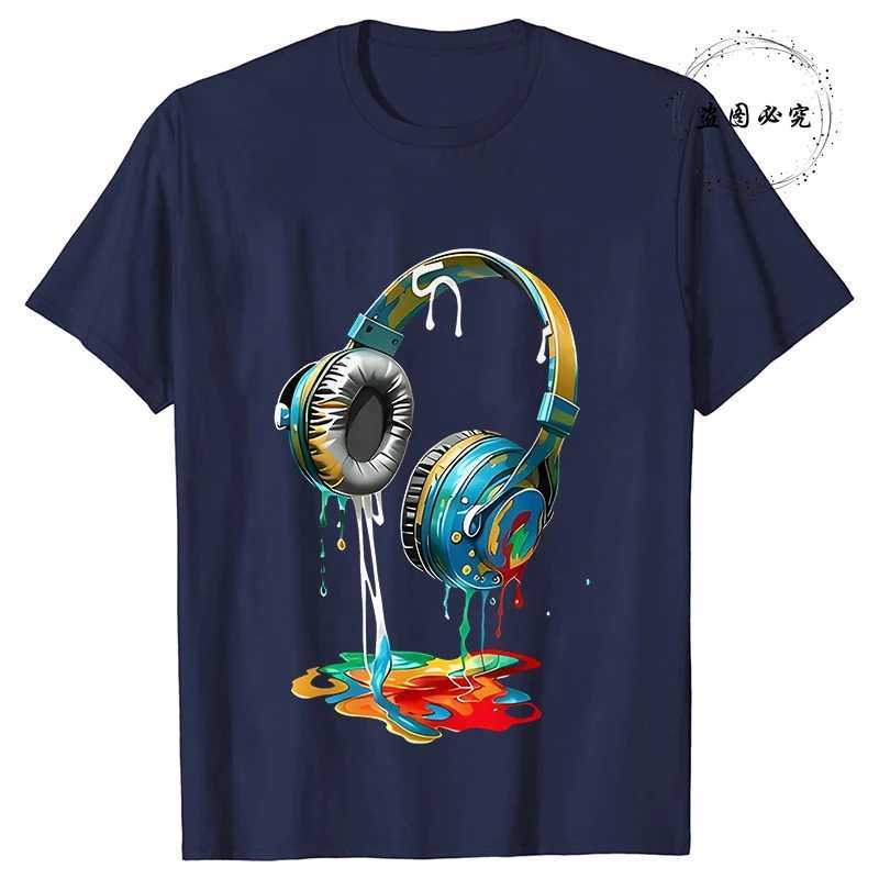 Hip Hop Melting Headset Graphic Tops Fashion Tee Shirt for Men Casual Streetwear Cool T-shirt Summer Mens Oversized Clothing W250627