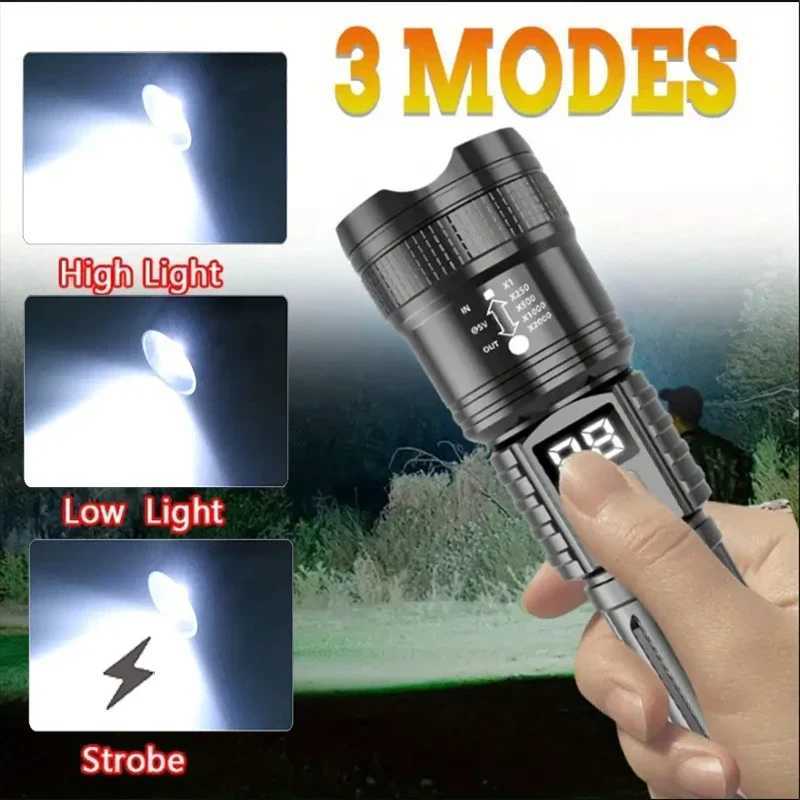 10000LM High Power LED Flashlight Rechargeable Long Range Zoom Tactical Torch Light Outdoor Emergency Camping Fishing Lantern W250701