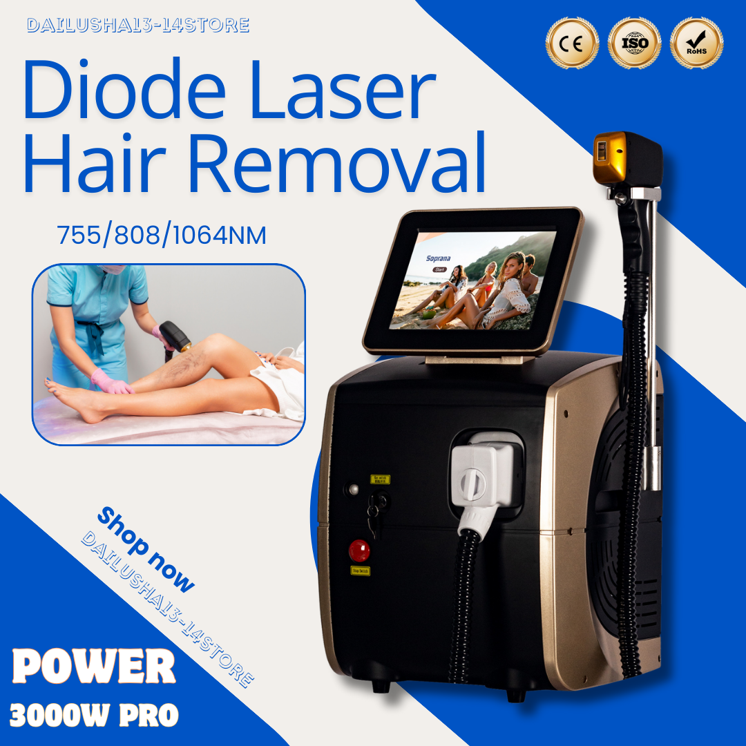 Painless 808nm Diode Laser Hair Removal Triple Wavelengths Sapphire Contact Cooling 3000W High-Power Machine for All Skin Tones
