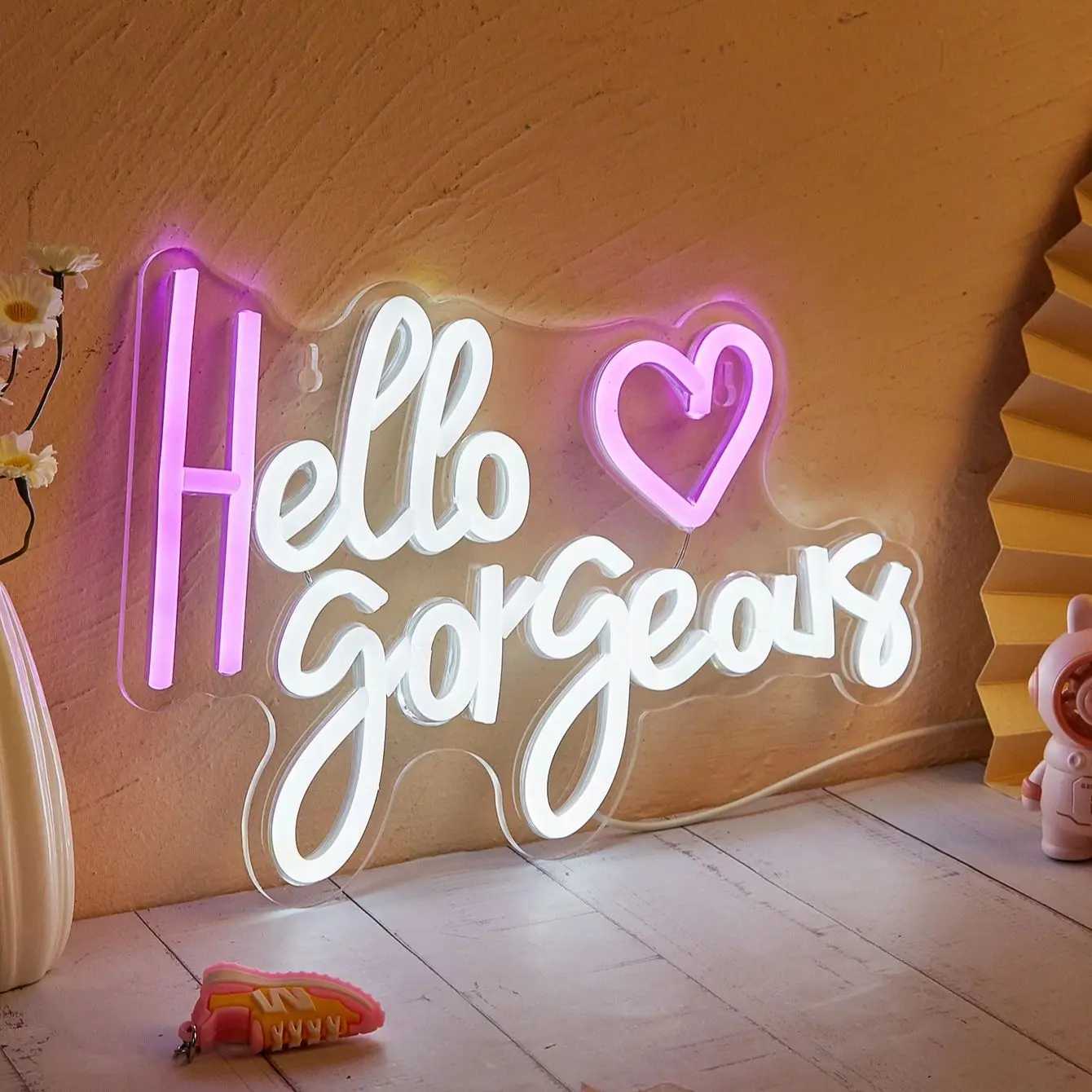 Chi-buy LED Neon Hello Gorgeous Heart USB Powered Neon Signs Night Light 3D Wall Art Bedroom Living Room Decor Lamp SignsXJ250626