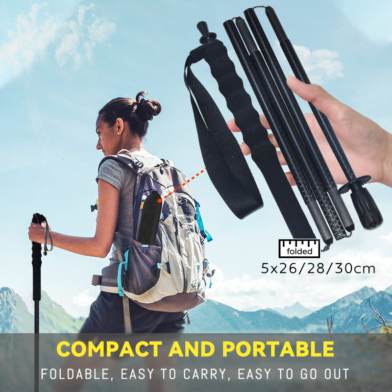 OKHEALING Fish-scale Pattern Carbon Fiber Trekking Poles Ultra-light Off-road Folding Cane Portable Walking Stick with EVA Handle for Hiking, Camping,