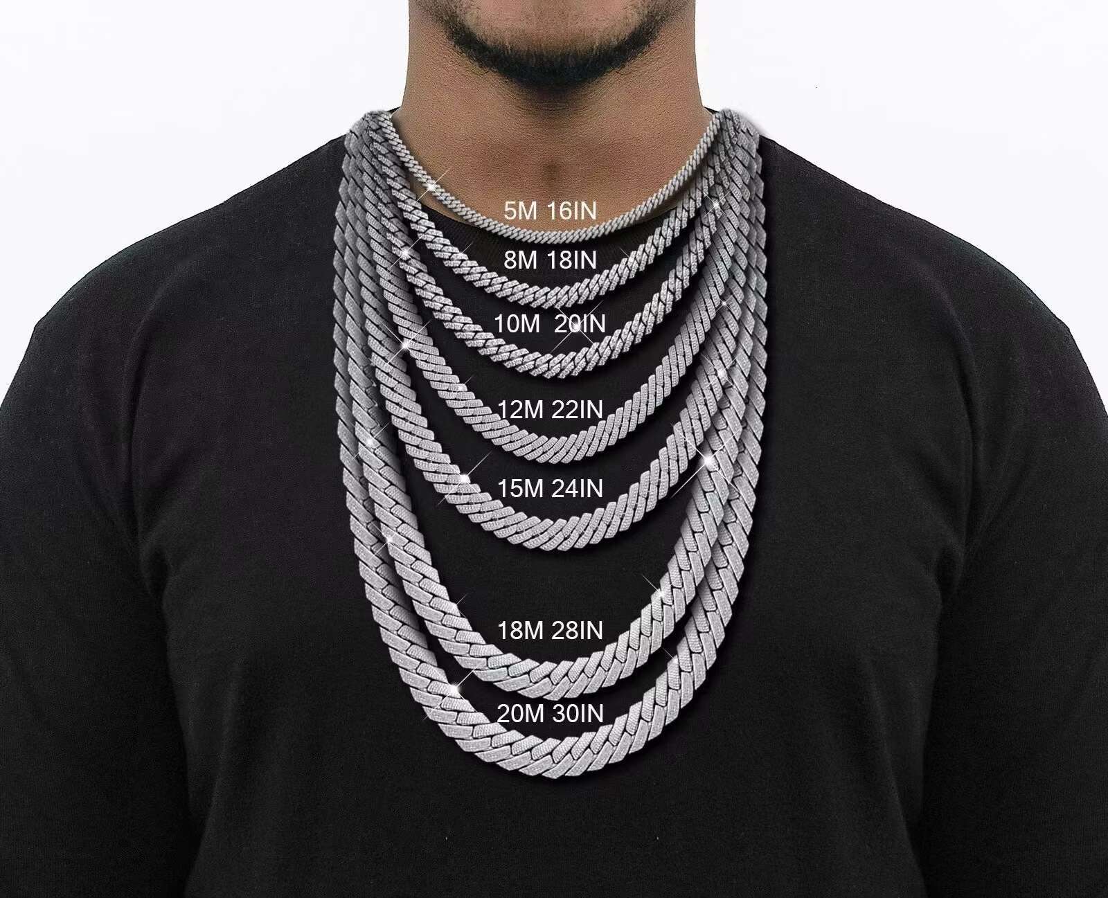 Super Shining Moissanite Cuban Chain Hiphop Necklace 8mm Custom Small Size Real 925 Silver Cuban Link Chain