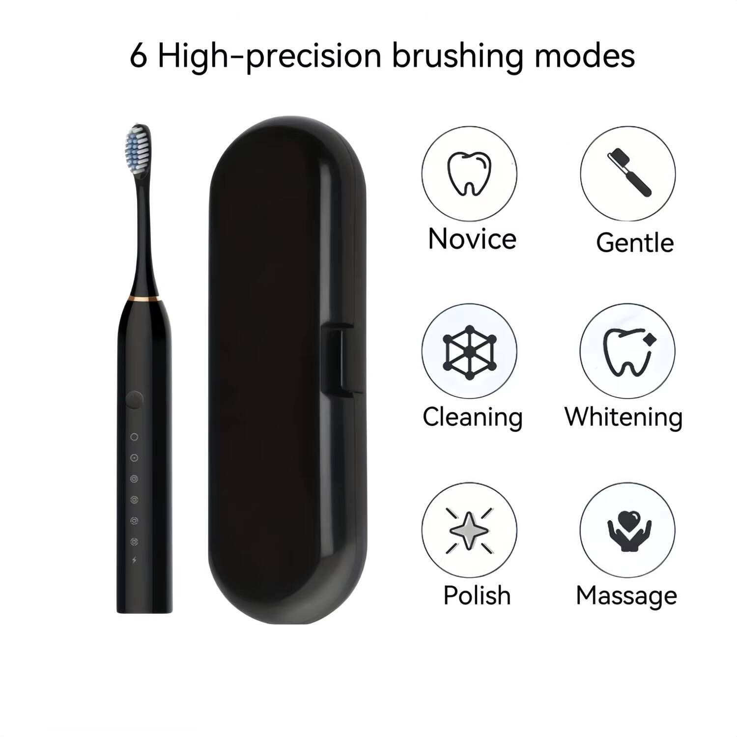 Electric Toothbrush Set, Comes 8 Brush Heads & Travel Case, 6 Modes with 2 Minutes Built in Smart Timer, Effective Teeth a