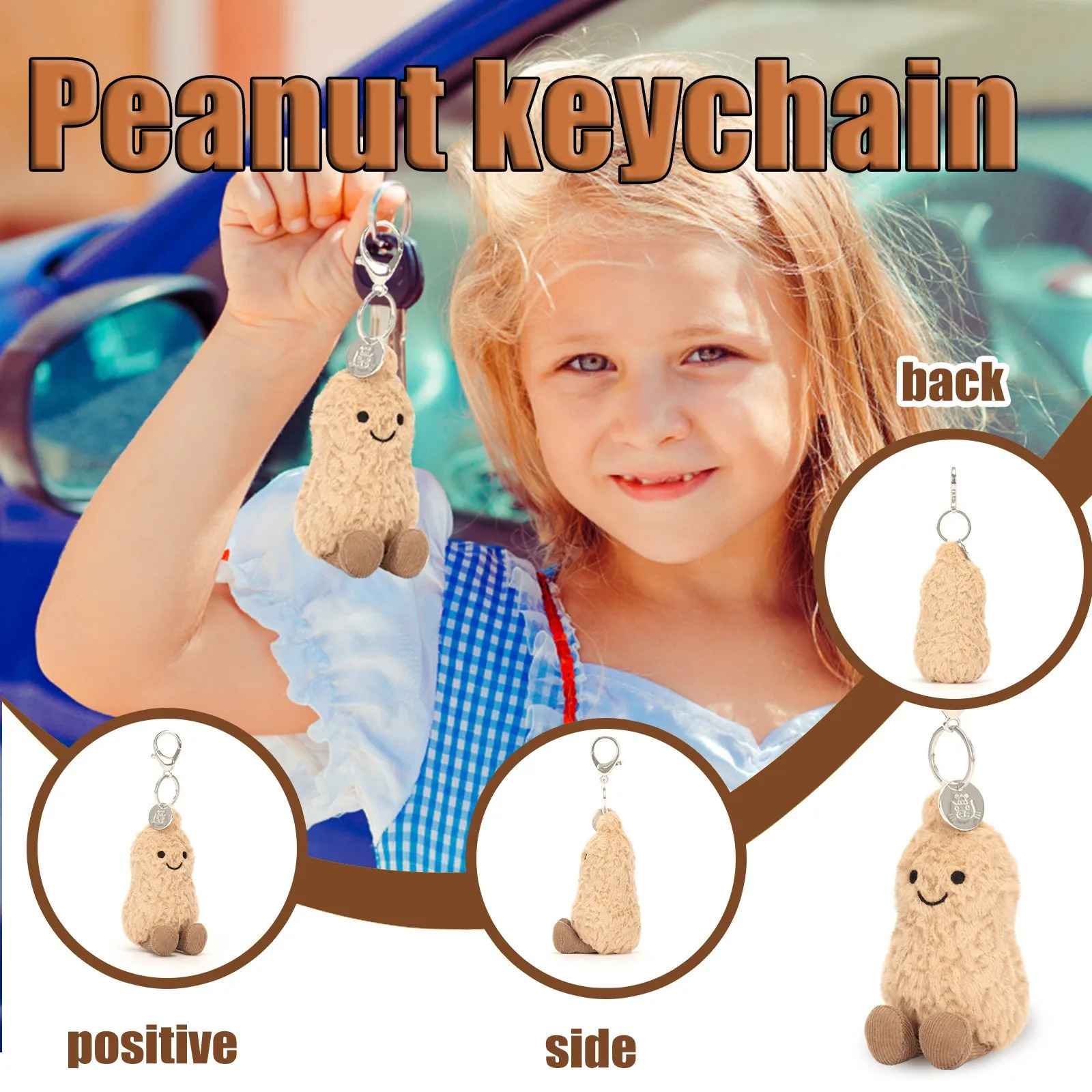 Mini Peanut Plush Keychain - Soft Stuffed Animal Toy Gift Cute Bag Decor Simulation Peanut Doll Portable Car Accessories 250618
