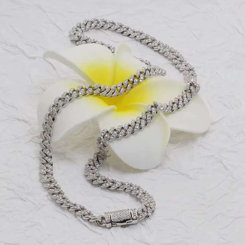 6mm 8mm 10mm Width Hip Hop Moissanite Cuban Chain Necklace Sterling Silver925 Iced Out Moissanite Miami Cuban Link Chain