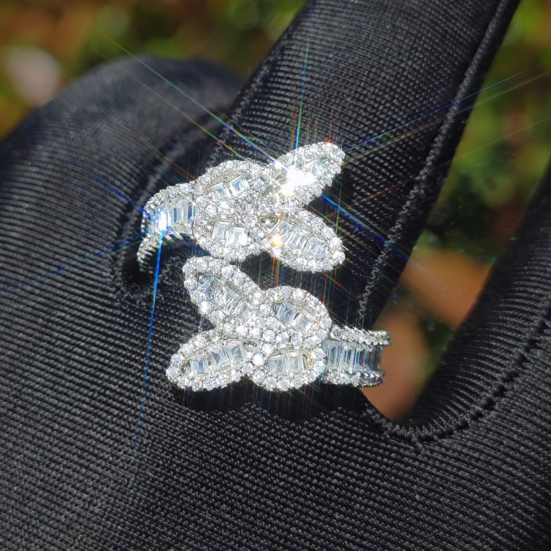 New Release Luxury VVS Moissanite Iced Out Hip Hop Streetwear Twin Butterflies Couple Ring Edgy Bling Premium Jewelry Passes the Diamond Tester