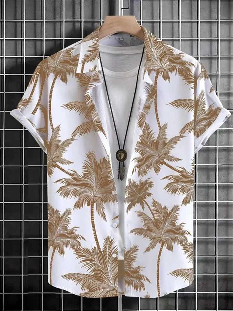 Hawaiian 3D Coconut Tree Top Mens Summer Beach Casual Clothing Street Outdoor Party Mens Shirt Loose Breathable Mens Clothing W250627