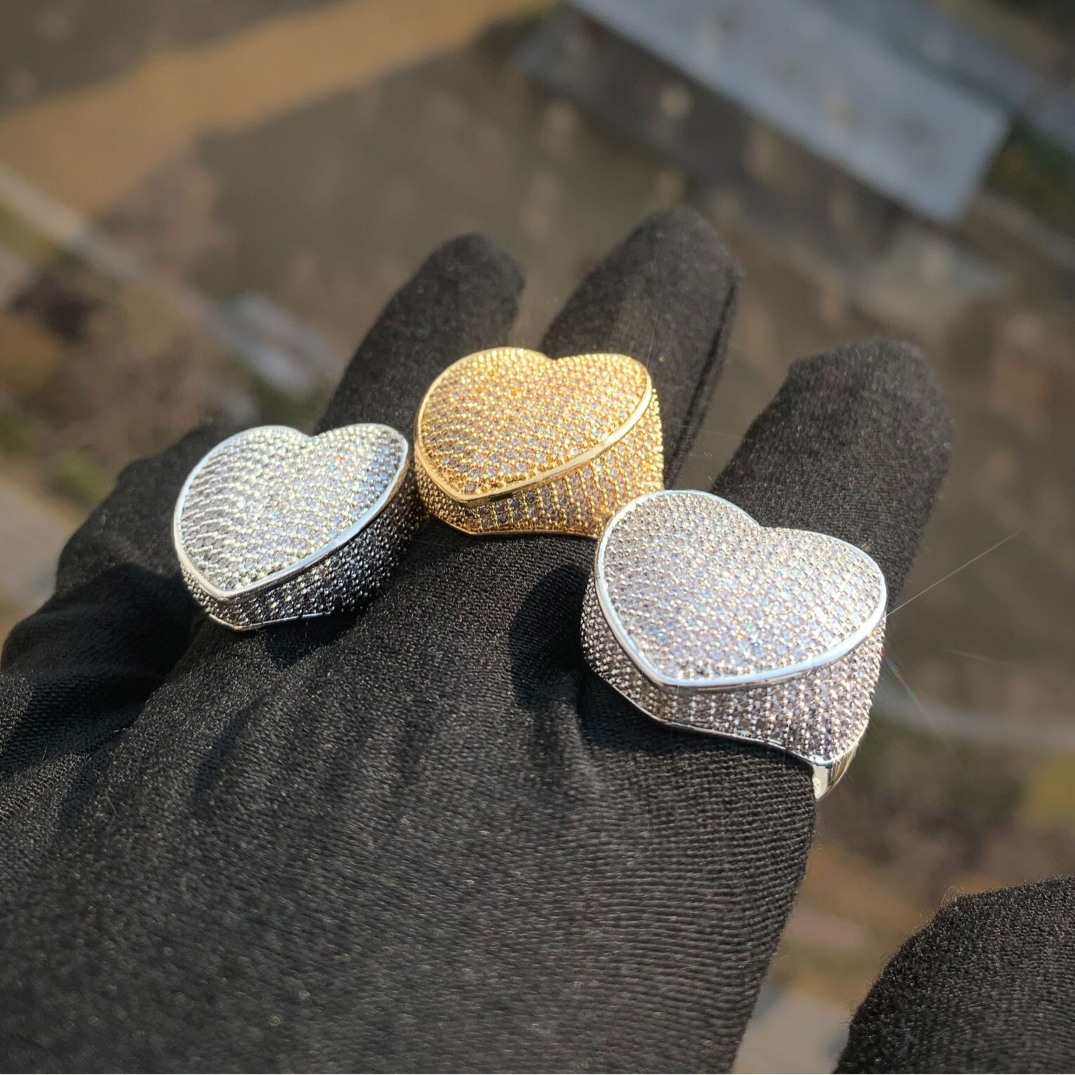 Tingjie Street Style Hip-Hop Ins Romantic Big Heart Ring Fashion Jewelry Accessories Pass the Diamond Tester