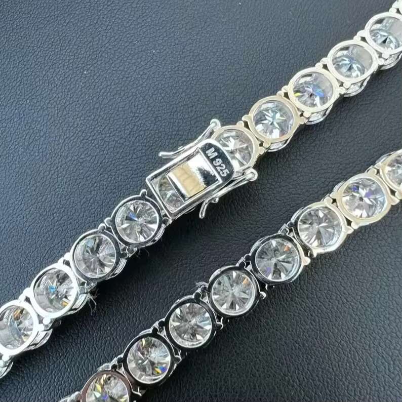 Iced Out White Moissanite Diamond Tennis Chain for Men Women Excellent Cut Beautiful Sterling Silver Chain Hip Hop Jewelry