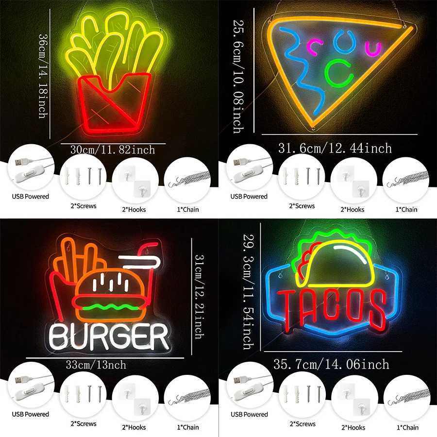 Fast Food Series Neon Sign Hot Dog Burger LED Icon USB Powered Used for Restaurant Fast Food Restaurant Store Business Decor XJ250626