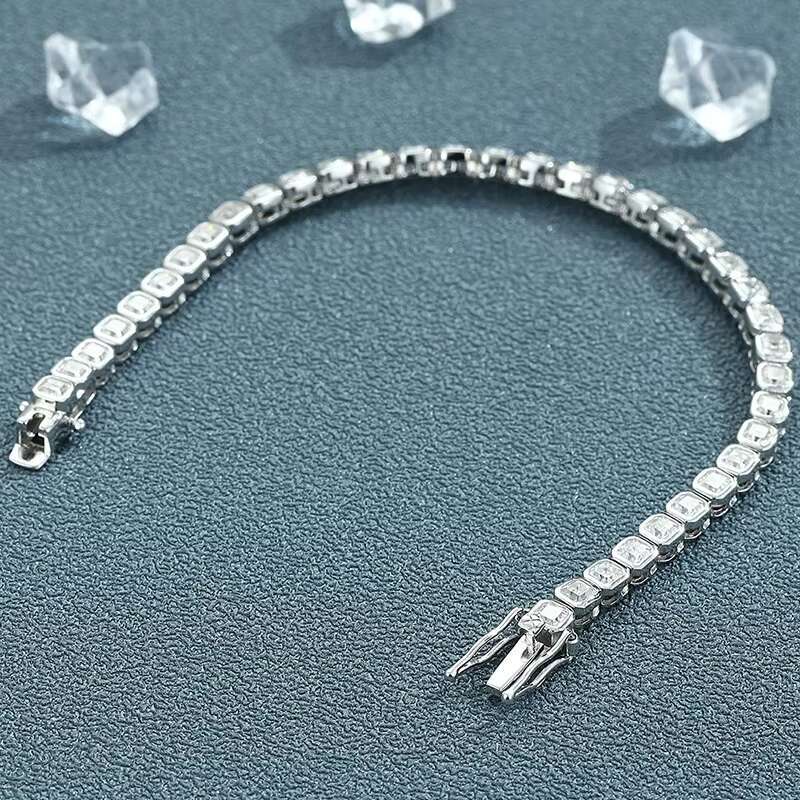 Moissanite Asscher Square Bracelet Women S925 Silver Light Luxury High-end Full Diamond Square Diamond Tennis Bracelet