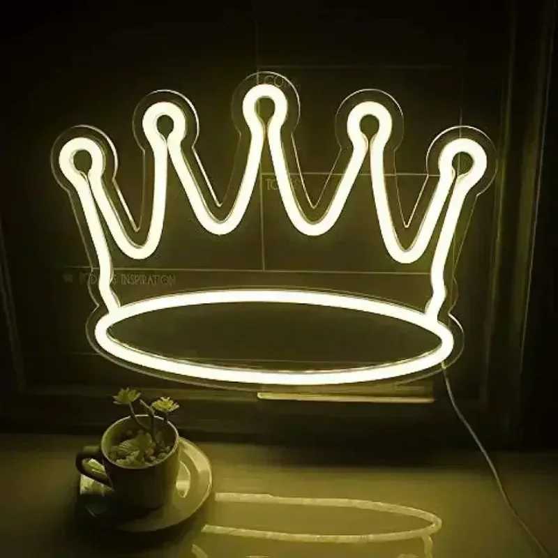 Crown Led Neon Sign Warm White Wall Decor Neon Signs for Wall Decor Kids Room Girls Bedroom Apartment Birthday Party Decoration XJ250626