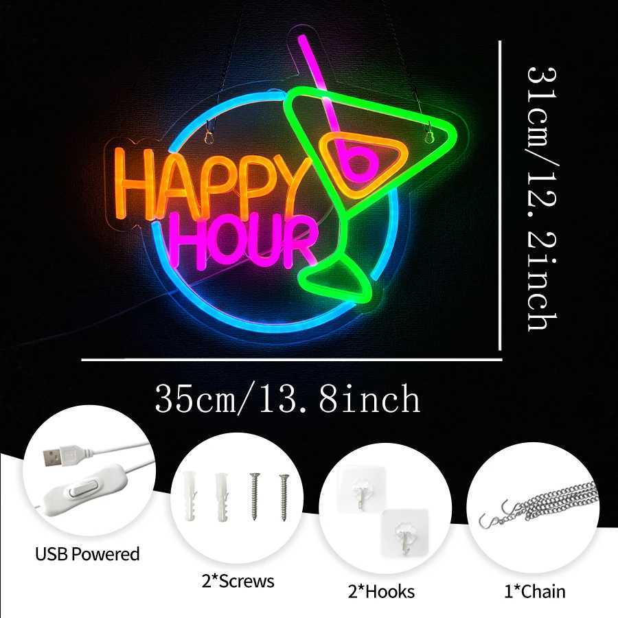 Happy Hour Neon Sign Cocktail Led Icon Color Letter Light Usb Powered Used For Bars Club Parties Family Gatherings Decor.XJ250626