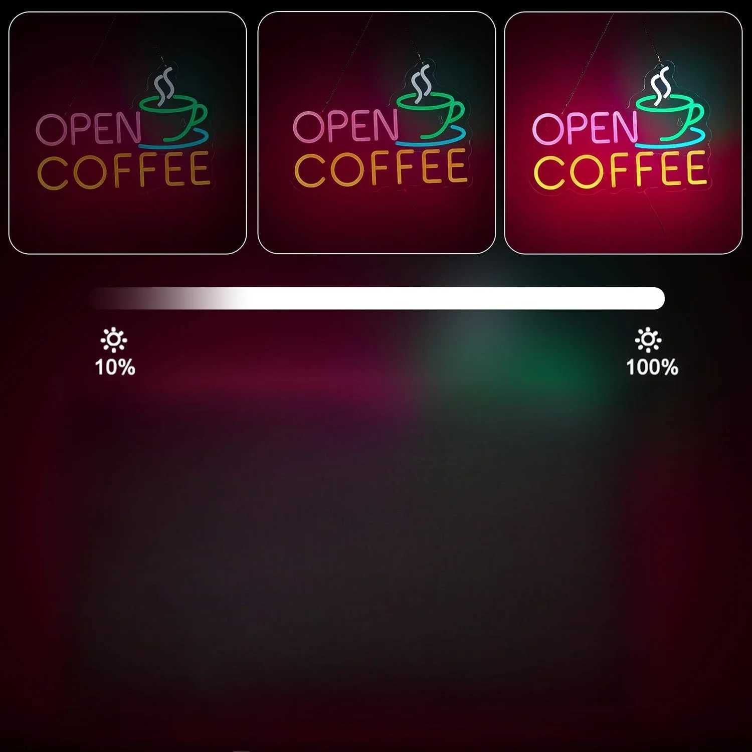 Coffee Open Neon Sign for Wall Decor Dimmable Business Shop LED Neon Light USB Powered Neon Art Signs Decor Gifts XJ250626