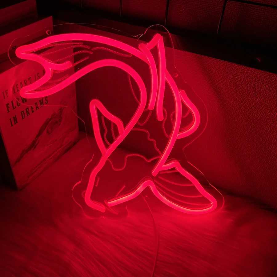 Fish Neon Sign Koi Carp Neon Lights Japanese Fish Led Neon Red Lucky Fish Neon Signs for Wall Decor for Bar Restaurant Office XJ250626