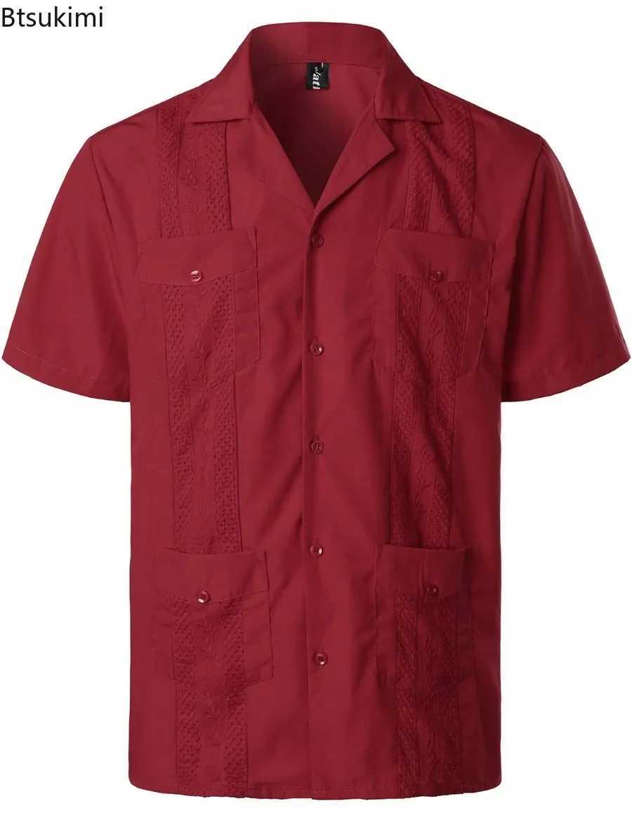 Summer New Mens Shirts Multi-pockets Lapel Short Sleeve Single Breasted Cardigan Male Casual Beach Shirts Traditional Costumes W250627