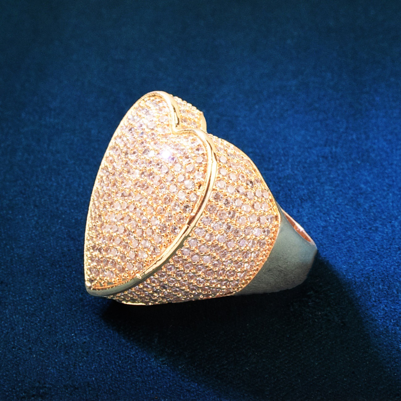 Tingjie Street Style Hip-Hop Ins Romantic Big Heart Ring Fashion Jewelry Accessories Pass the Diamond Tester