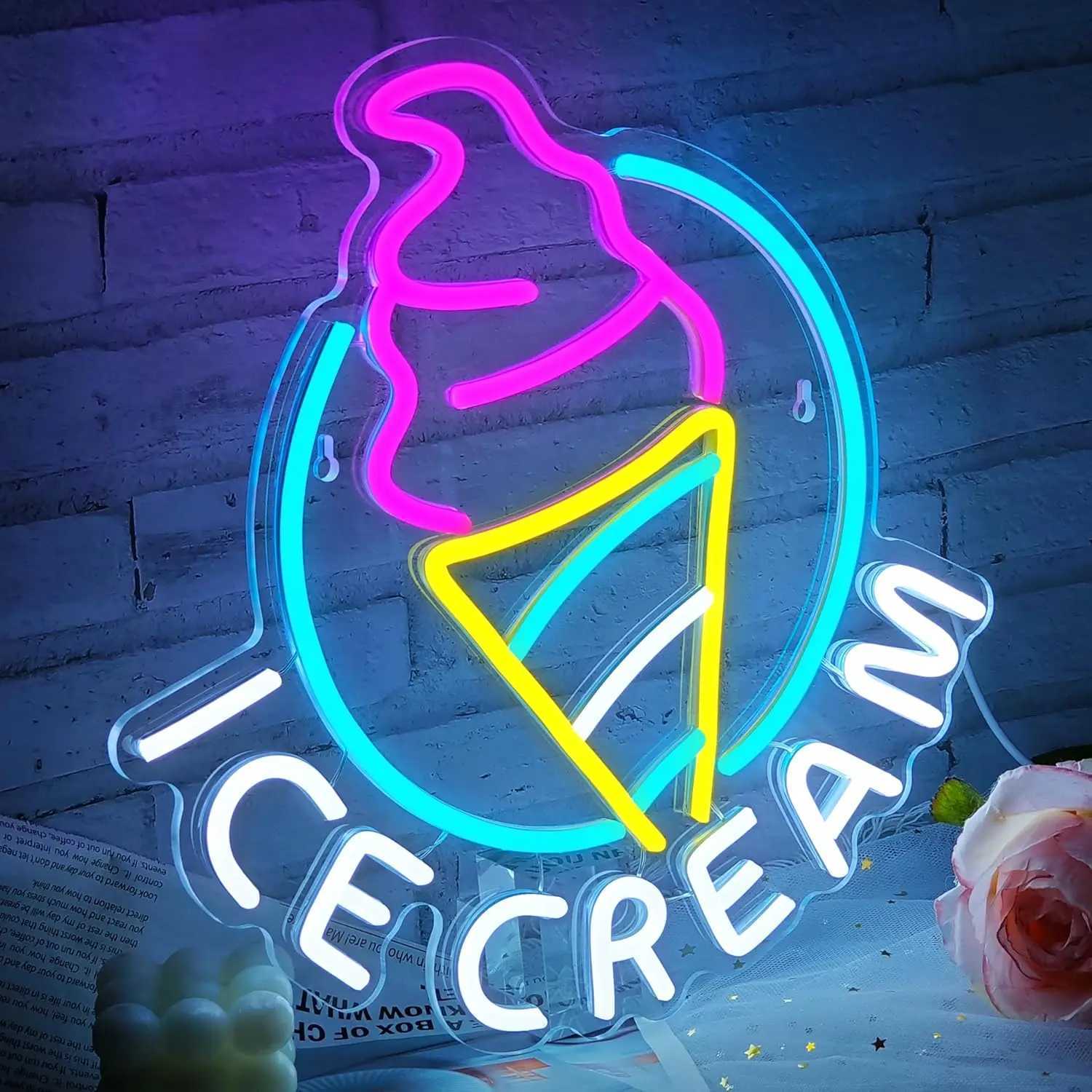 Ice Cream Neon Sign for Wall Decor Led Neon Sign for Ice Cream Shop Birthday Christmas Party Bedroom Bar Drink Shop Wall DecorXJ250626