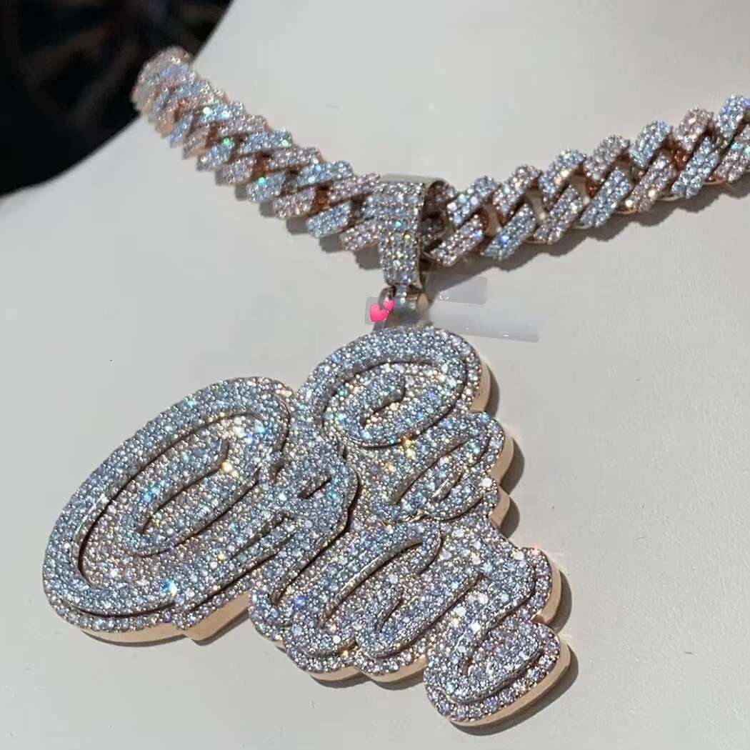 Custom Initial Name Pendant Customized Full Iced Out Charm S925 VVS D Moissanite Diamond Letter Chain for Men and Women