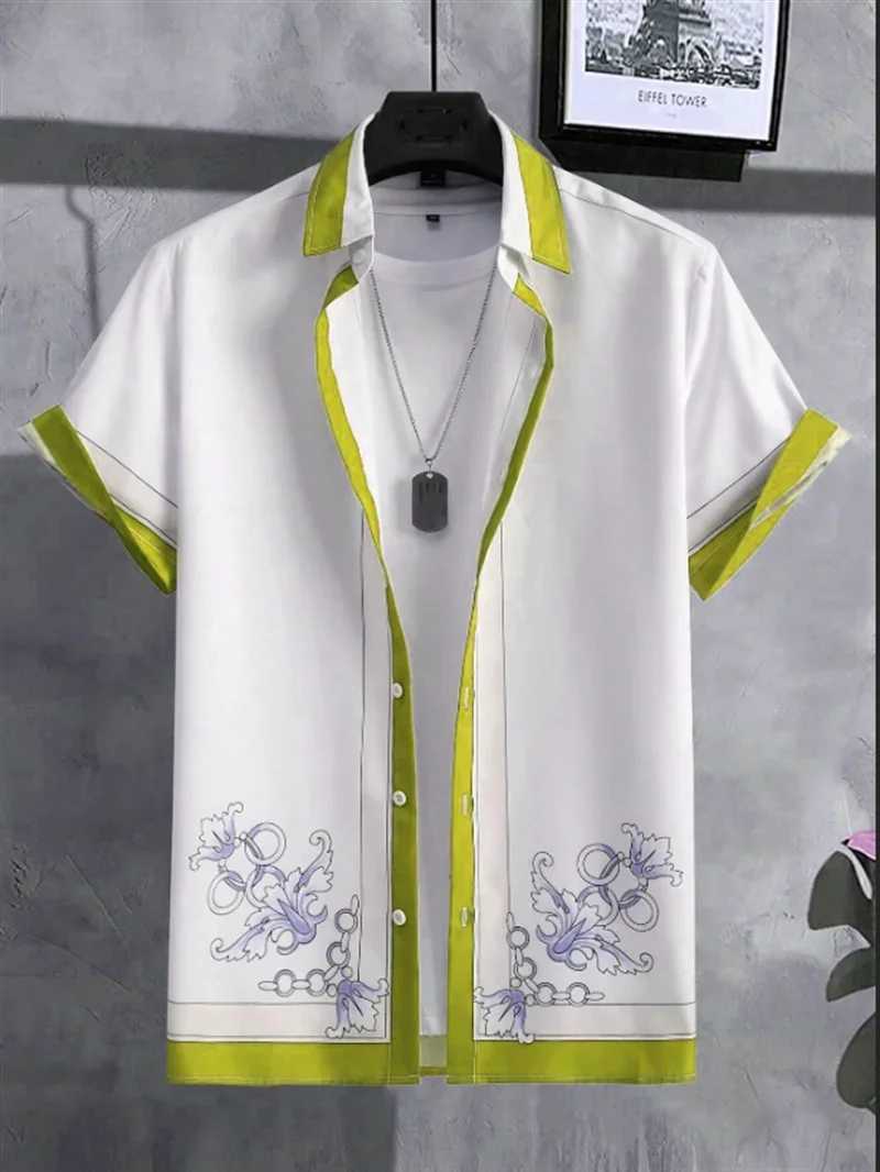 Summer Fashion Mens Shirt Hawaii Simple Lapel Print Daily Street Casual Lapel Mens Tops Large Size Mens Short-sleeved Shirt W250627