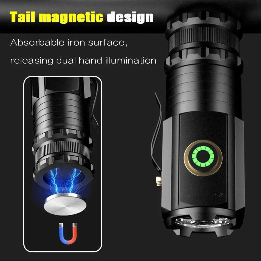 3 LED SST20 Mini LED Flashlight TYPE-C Rechargeable Portable EDC Torch Emergency Camping Lantern with Magnet Using 18350 Battery W250701