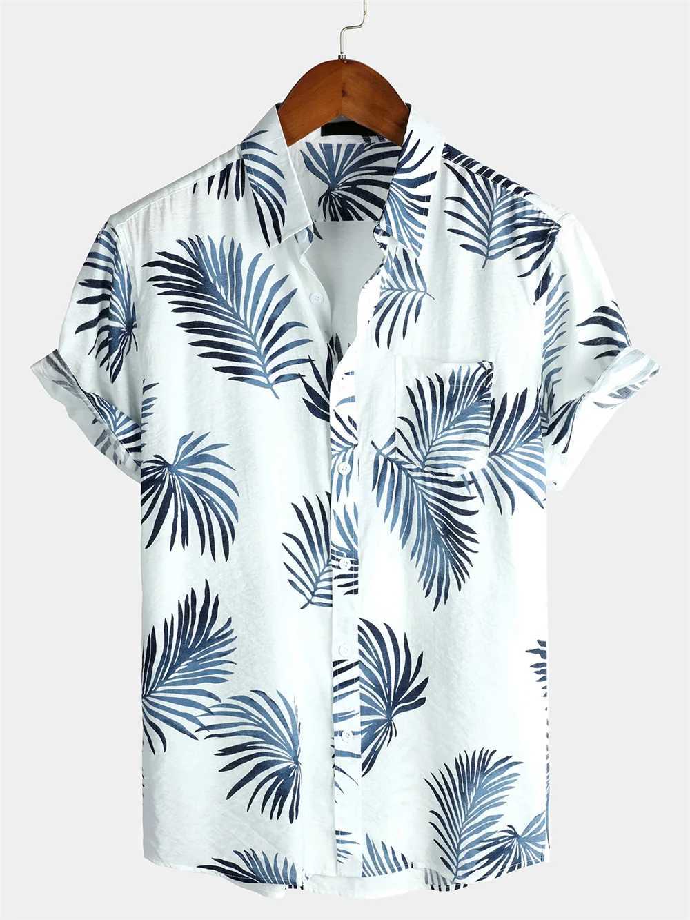 Mens Hawaiian Beach Shirts Plant Printed Summer Casual Short Sleeve Shirts Breathable Short Sleeved Shirt Fashionable Cool Shirt W250627
