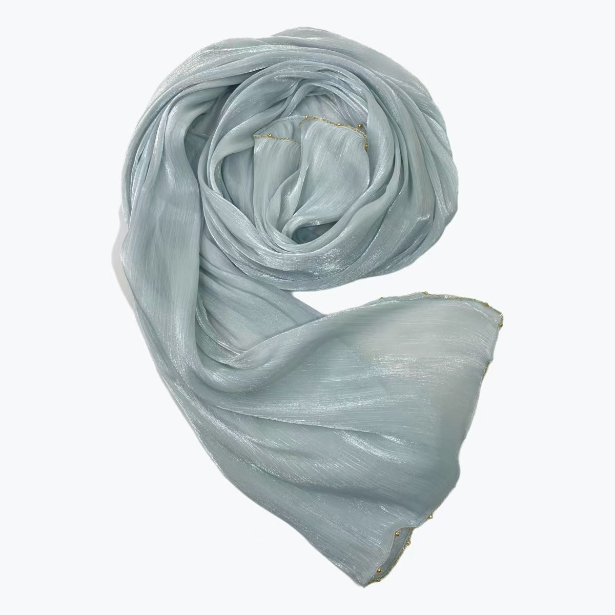 T1084 solid color cool island satin crepe long scarf metal bead chain long scarf head scarf
