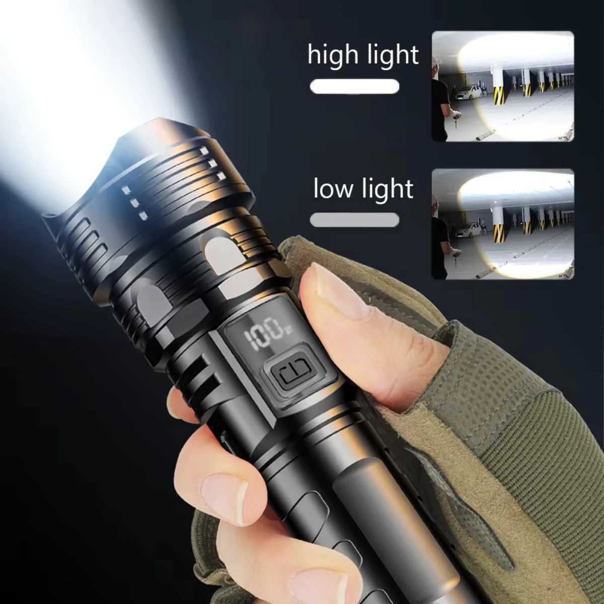 USB Rechargeable High Power LED Flashlight Super Bright Torch Portable Hand Light for Camping Hiking Emergency Survival W250701