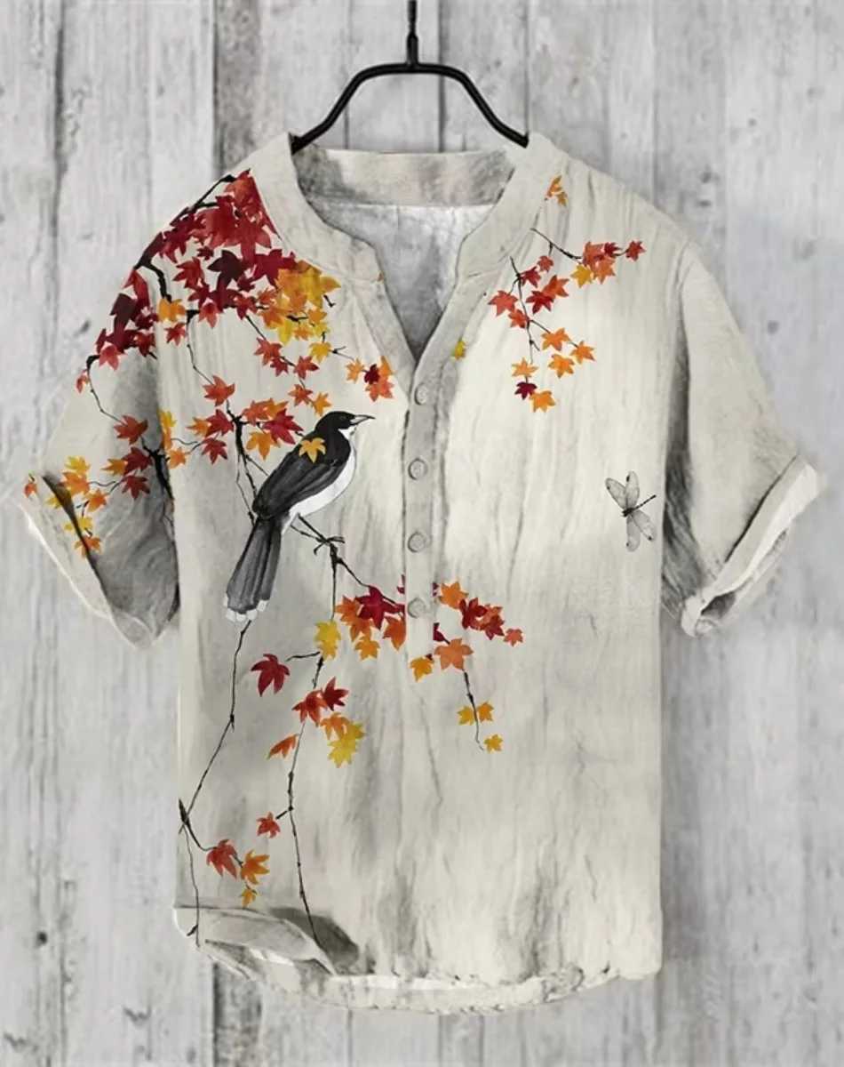 Spring and summer casual shirts for men and women plum blossom short-sleeved shirts Hawaiian style printed shirts mens tops W250627