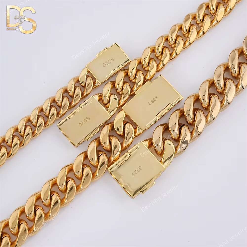 Wholesale Thick Solid Cuban Link Chain Hip Hop Jewelry 925 Silver Iced Diamond Clasp Flat Miami Cuban Link for Men Women