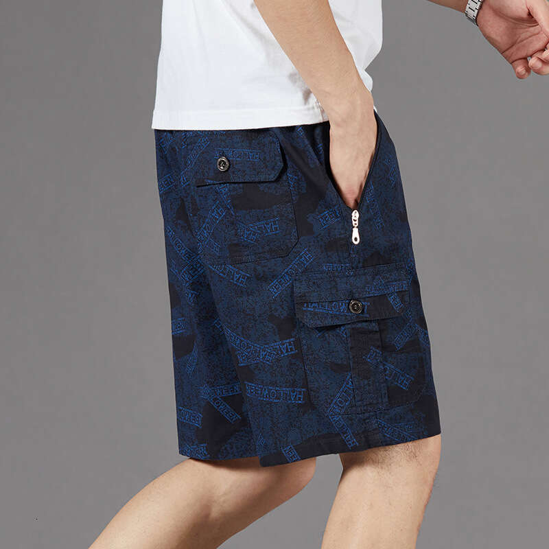 Mens Summer Shorts Five-Point Casual Camouflage Cargo Loose Fit Cotton Home Shorts Thin Style
