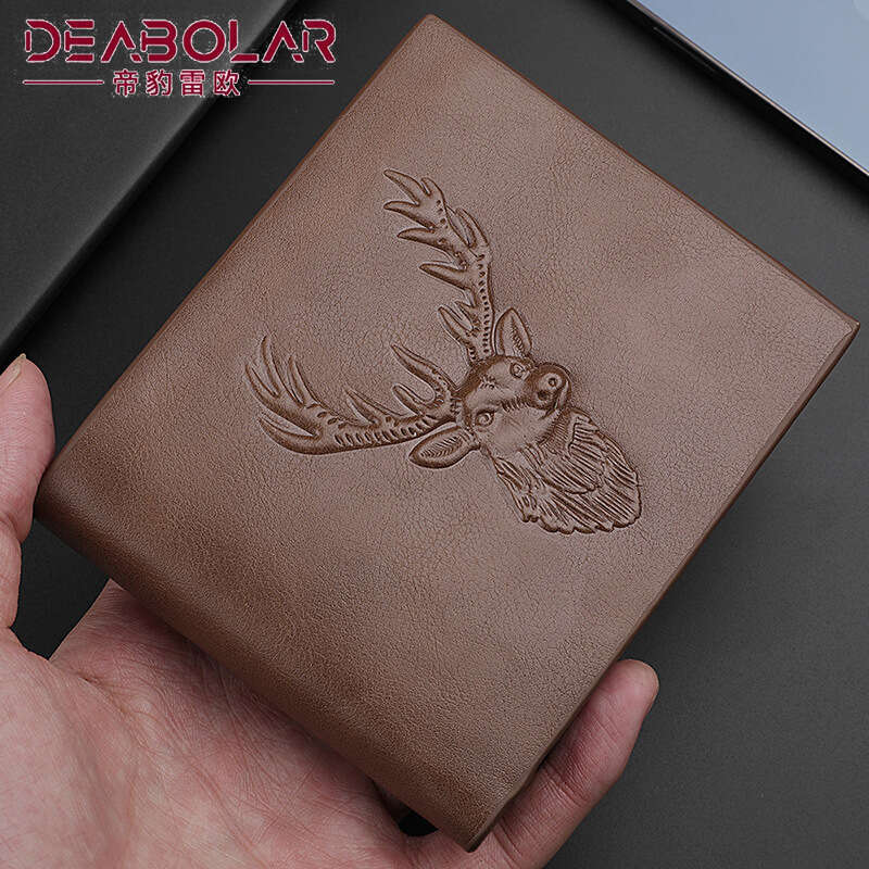 Deer Head Embossed Student Fashion Short Credit Card PU Soft Leather Binder Wallet for Men wallet designer mens wallet