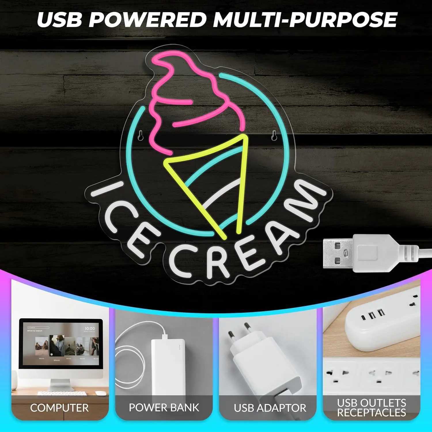 Ice Cream Neon Sign for Wall Decor Led Neon Sign for Ice Cream Shop Birthday Christmas Party Bedroom Bar Drink Shop Wall DecorXJ250626