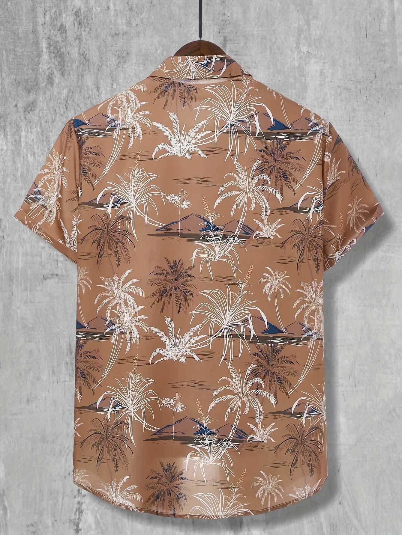 Coconut Palm Print Hawaiian Shirt Mens Casual Button Up Short Sleeve Shirt For Summer Beach Vacation Resort oversized clothing W250627