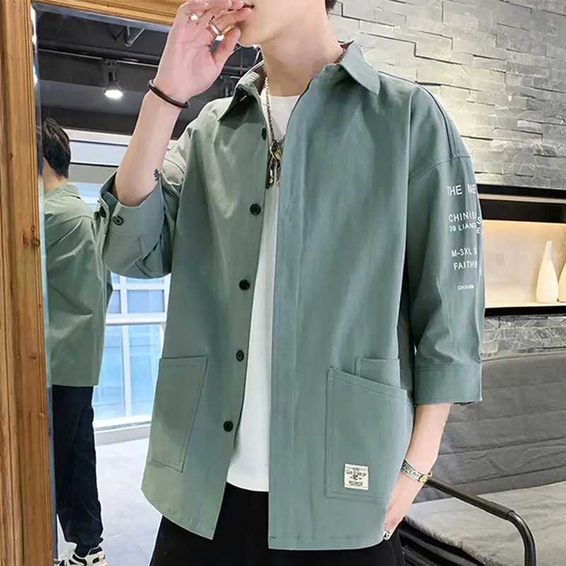 2024 Shirts Men Handsome Fashion Streetwear Design Japanese Harajuku Korean Summer All-match Teens College Unisex Clothes Ins W250627