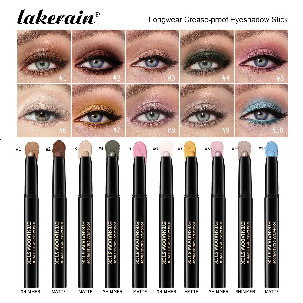 10 Colors Longwear Crease-proof Eyeshadow Pencil Stick Lasting Glitter Shimmer Matte Eye Shadow Highlighter Pen Eyes Makeup Tool 250627