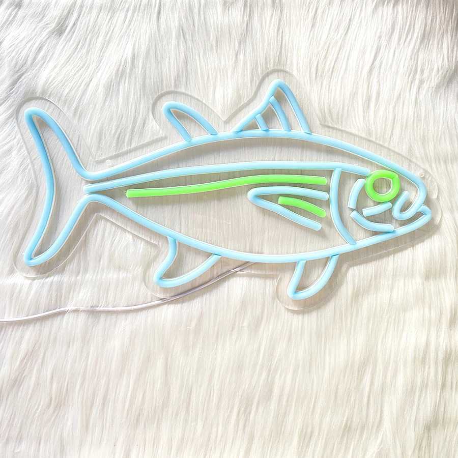 Tuna Neon Sign Blue Green Fish Neon Lights Signs for Wall Decor LED Signs for Bedroom Living Room Restaurant Shop Birthday Gifts XJ250626