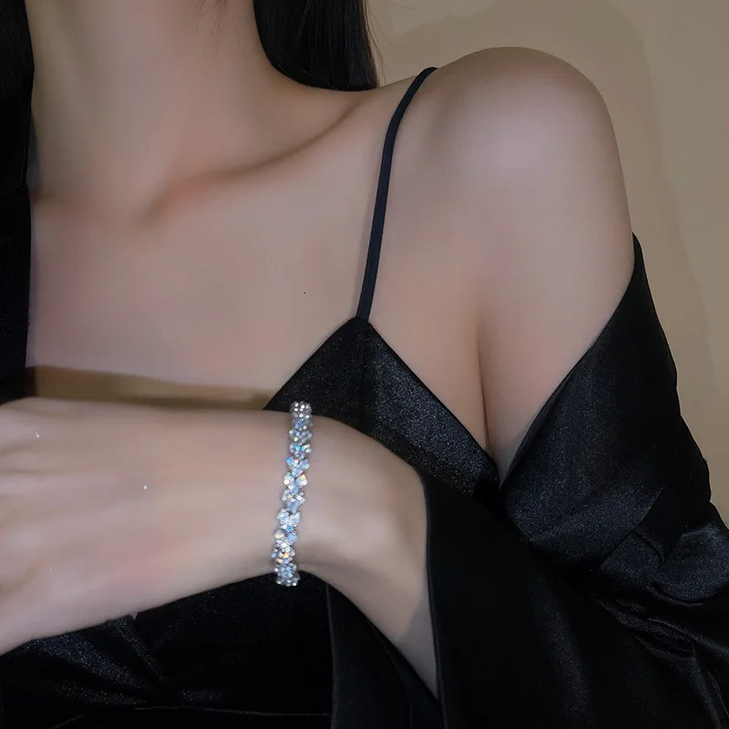 Roman Rhinestone Bracelet for Women Crystal Zircon Chain Bracelets Bangle Bridal Jewelry Accessories 250626