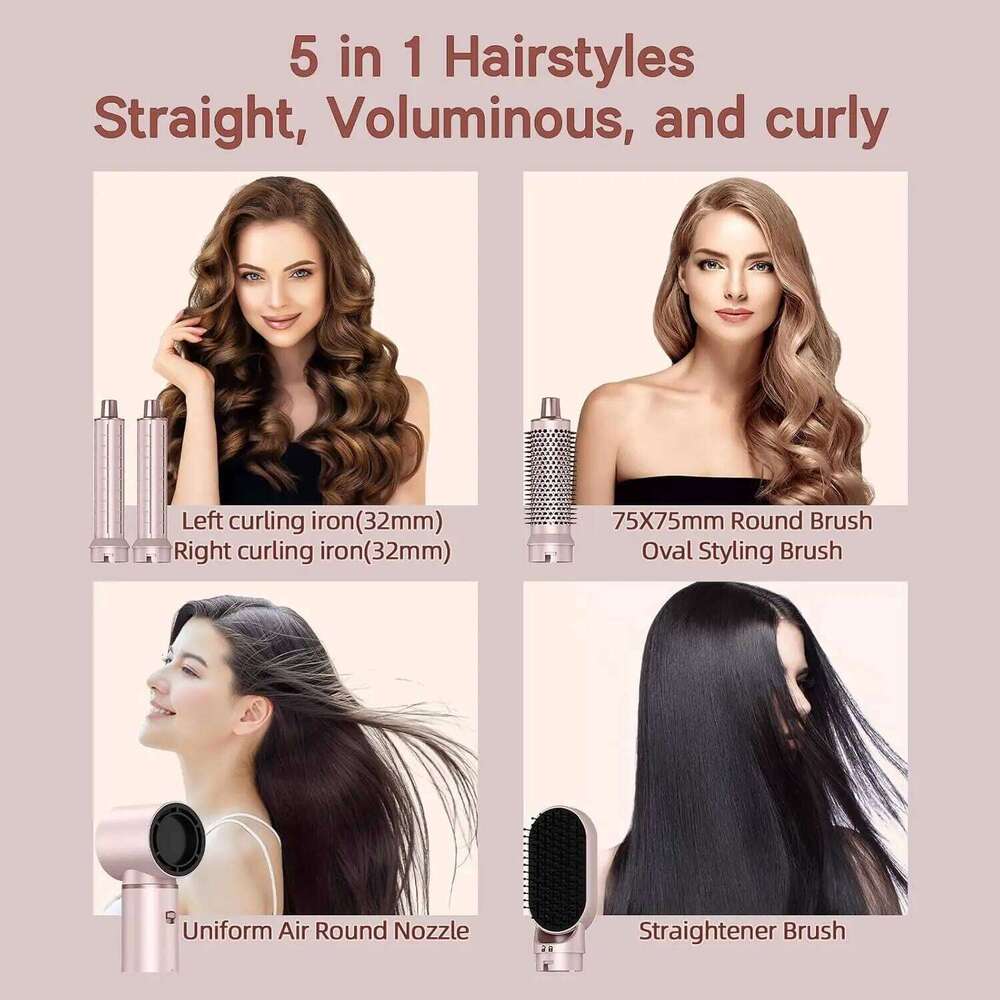 5-In-1 Electric Negative Ion Straight Curler Brush Blow Dryer Air Comb Hair Styling Tools Complete Set