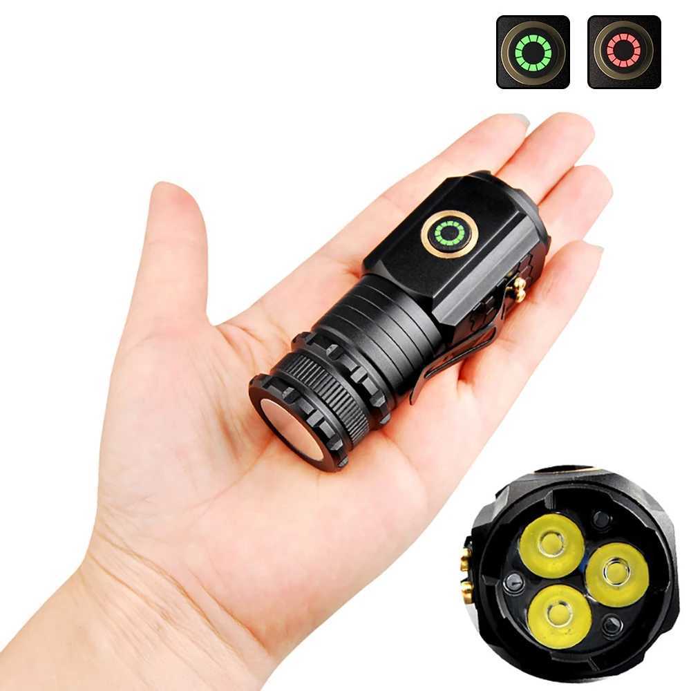 Powerful Mini LED Flashlight 2000LM Super Bright Keychain Light USB Rechargeable Torch Camping Lantern with Power Indicator W250701