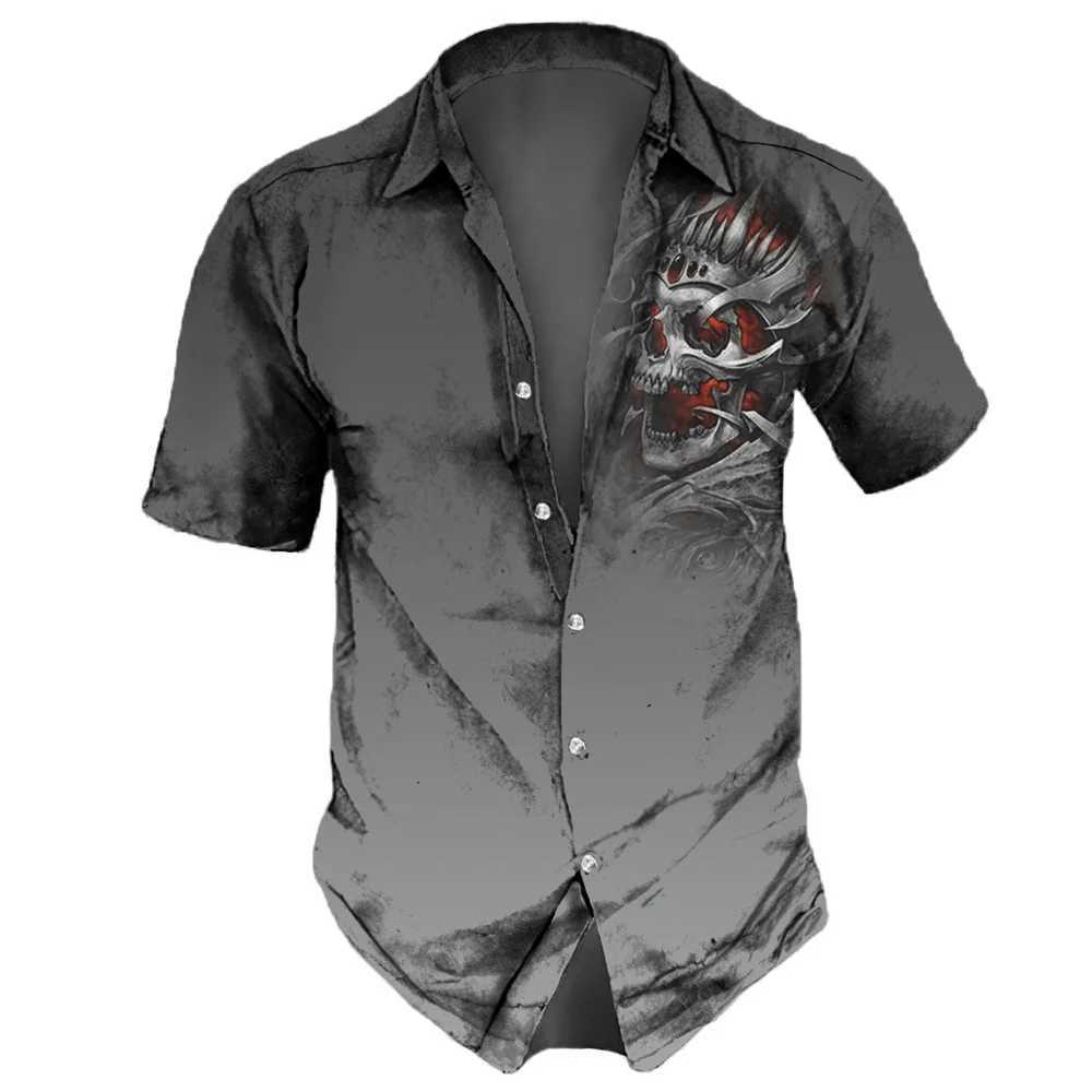 2025 Mens Shirts Lapel Streetwear Vintage Shirt For Men Skull Hip Hop Short Sleeve Top Party Summer Casual Men Hawaiian Shirts W250627