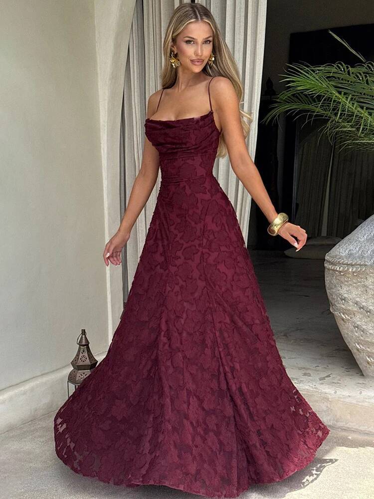 Mozision Spaghetti Strap Backless Sexy Maxi Women Gown Fashion Off-shoulder Sleeveless Lace-up Evening Club Party Dress