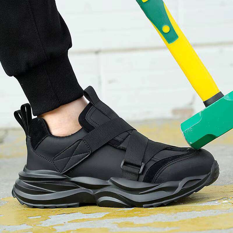 25 Hot Sales New Type Construction Worker Waterproof Leather Steel Toe Shoes, Light Black Ultra-fine Fiber Safety Shoes