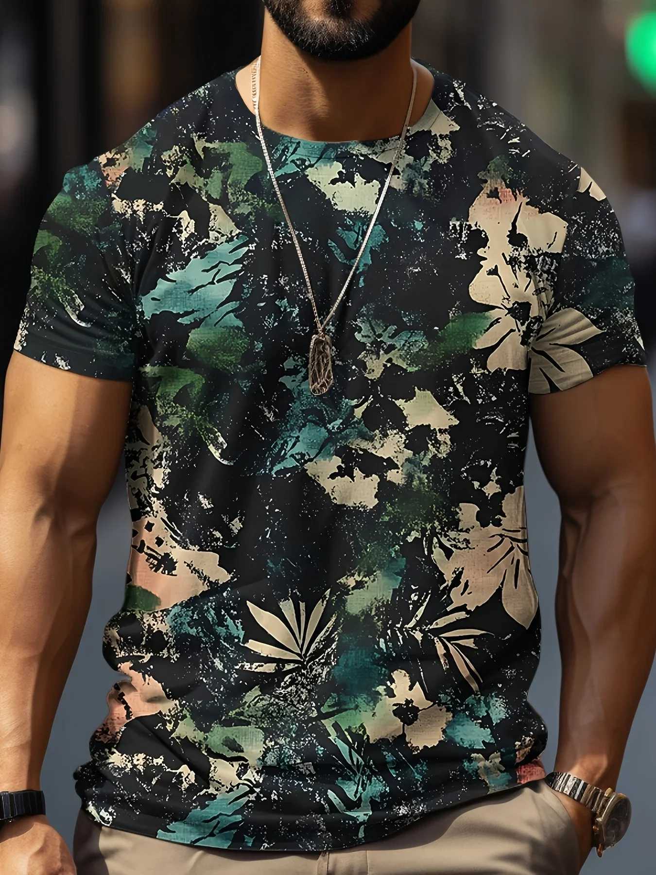 2025 Summer Leisure Vacation Seaside Coconut Tree T-shirt Mens Fashion Quick Dry Casual Trendy Round Neck T-shirt W250627